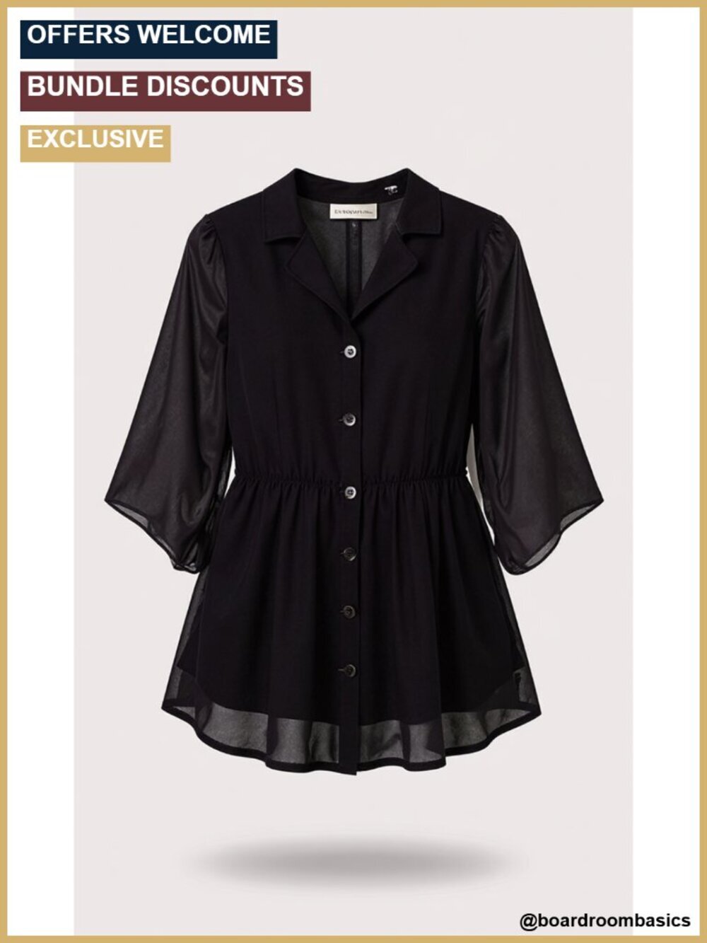 3/4 Sleeve Mesh Tunic Blouse Dressy Casual Double Layer Top